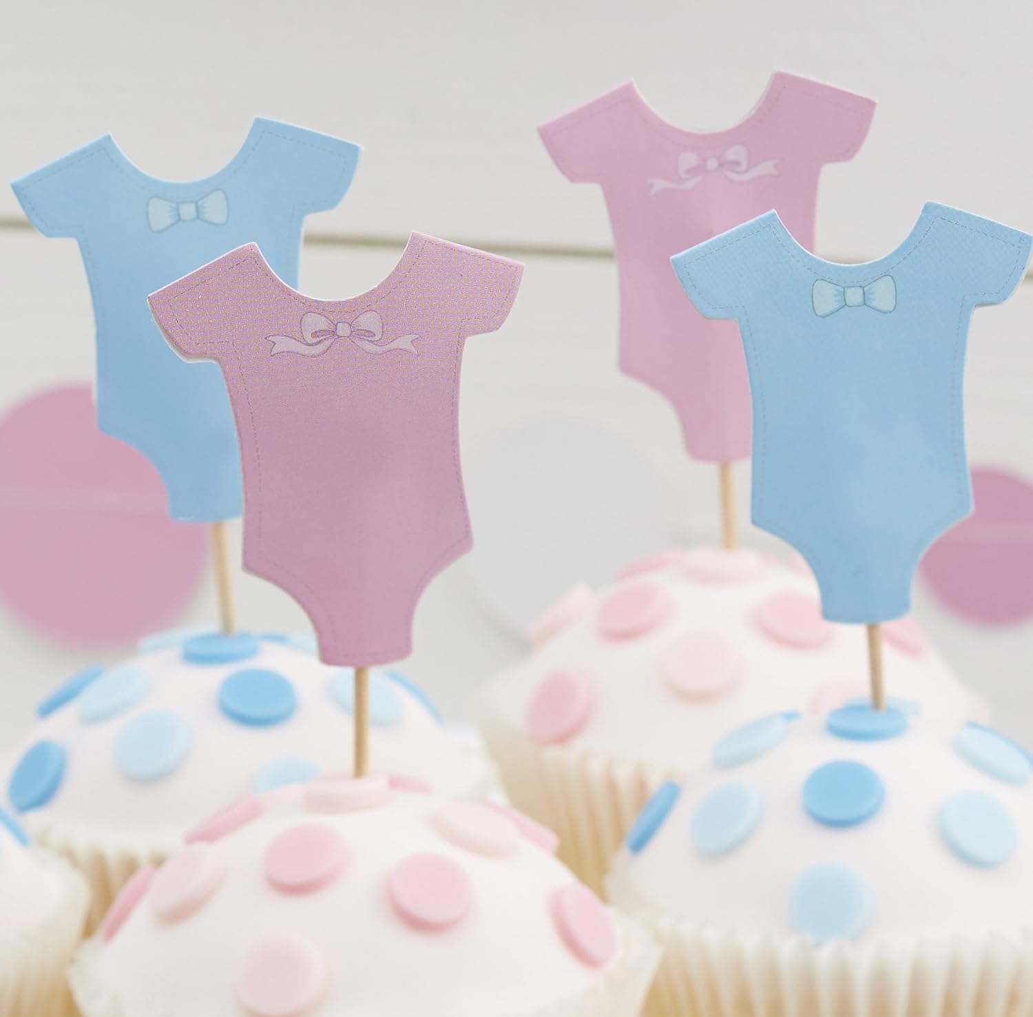 Little Lady Or Mini Mister Baby Shower & Blue Baby Grow Cupcake Topper, Pink