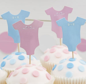Little Lady Or Mini Mister Baby Shower & Blue Baby Grow Cupcake Topper, Pink