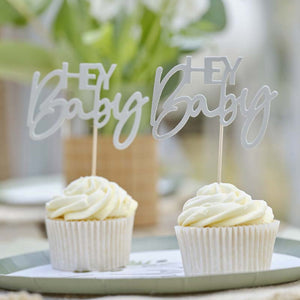 Botanical Baby Additions - Hey Baby Sage Cupcake Topper