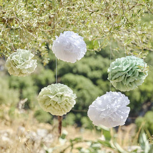 Botanical Baby Additions - Sage and White Pom Pom Hanging Decorations