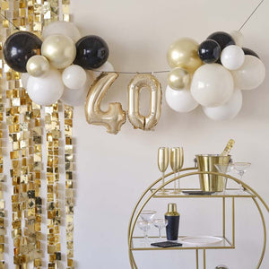 Champagne Noir - 40th Birthday Milestone Balloon Bunting Decoration