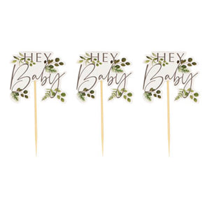 Botanical Baby - Hey Baby Botanical Cupcake Toppers - Party