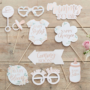 Baby In Bloom - Rose Gold Foiled & Floral Photobooth Props