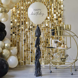 Champagne Noir - Happy Birthday Balloon Black Tassel Tail