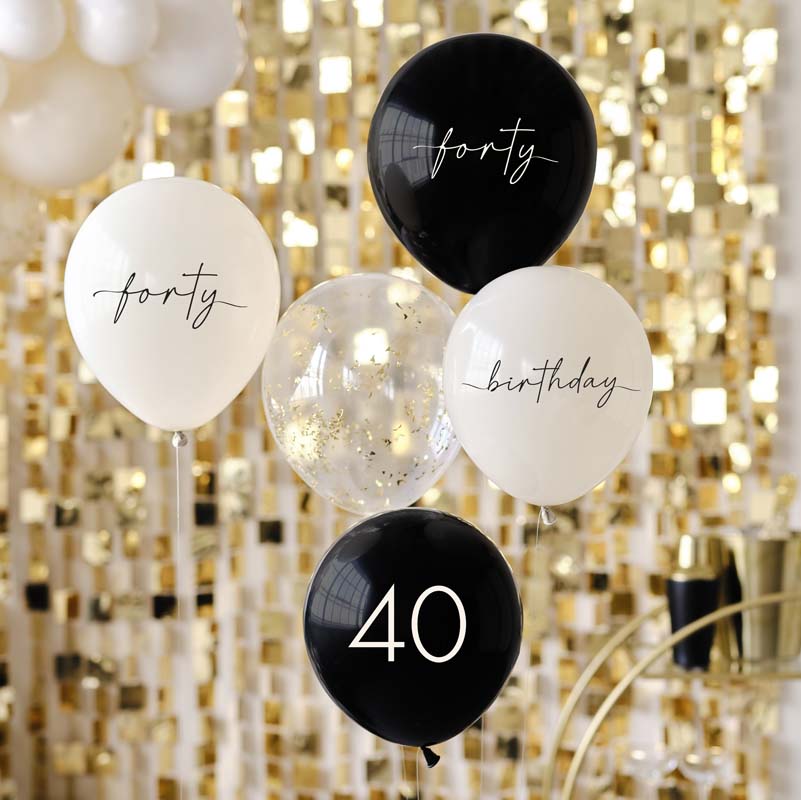 Champagne Noir - Black, Nude, Cream and Champagne Gold 40th Birthday Party Balloons