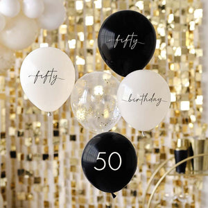 Champagne Noir - Black, Nude, Cream and Champagne Gold 50th Birthday Party Balloons
