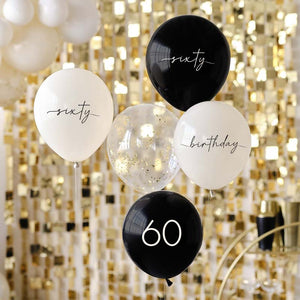 Champagne Noir - Black, Nude, Cream and Champagne Gold 60th Birthday Party Balloons