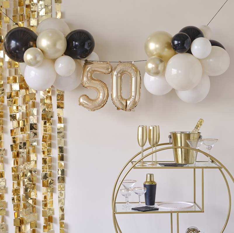 Champagne Noir - 50th Birthday Milestone Balloon Bunting Decoration