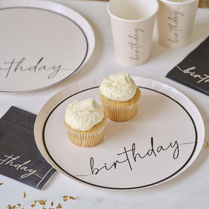 Champagne Noir - Nude and Black Happy Birthday Paper Plates