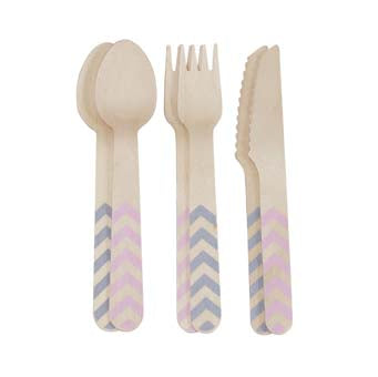 Chevron Divine - Wooden Cutlery Pink & Grey