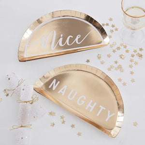 Gold Glitter - Paper Plates - Naughty or Nice - Gold