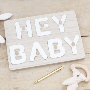 Hello Baby - Hey Baby Wooden Puzzle Baby Shower Guest Book