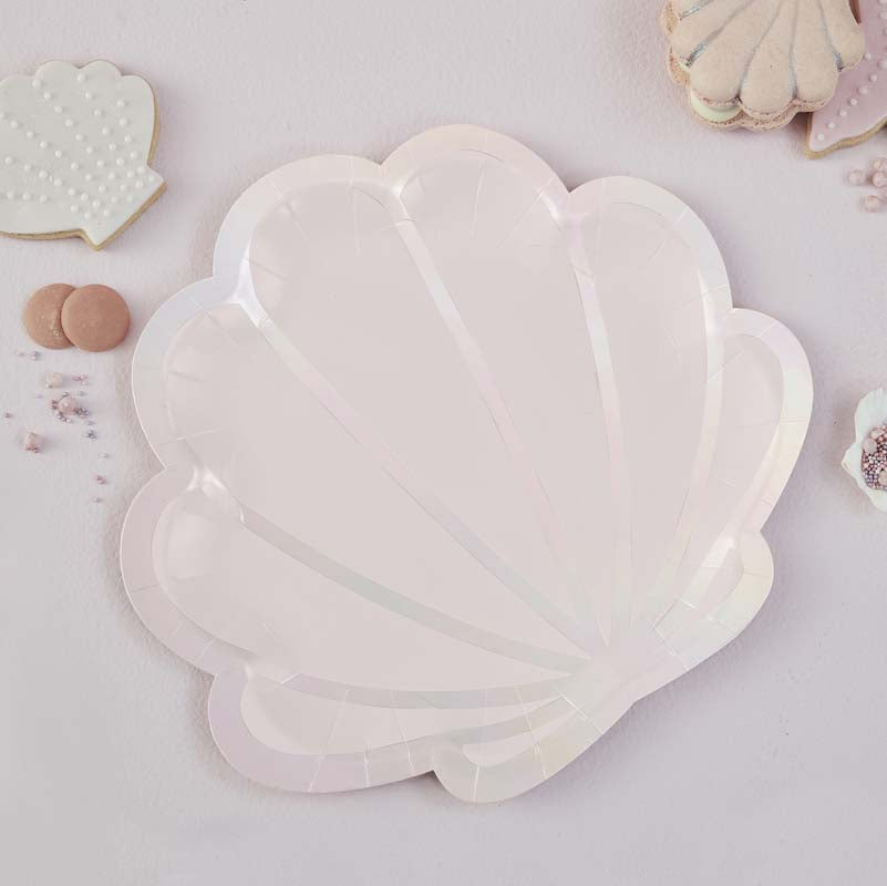 Mermaid Magic - Iridescent and Pink Mermaid Shell Shaped Paper Plates