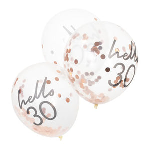 Mix It Up - Rose Gold Confetti Filled 'Hello 30' Balloons