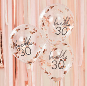 Mix It Up - Rose Gold Confetti Filled 'Hello 30' Balloons