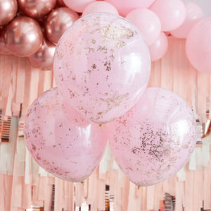 Double Layered Pink & Rose Gold Confetti Balloons