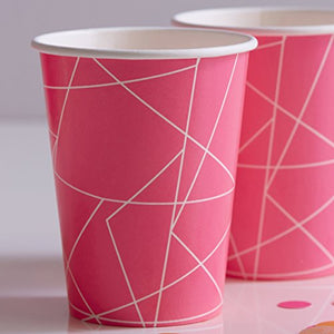 Hot Pink Neon Geometric Paper Party Cups 8 Pack