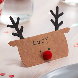 Silly Santa - Kraft Reindeer Shaped Christmas Place Cards