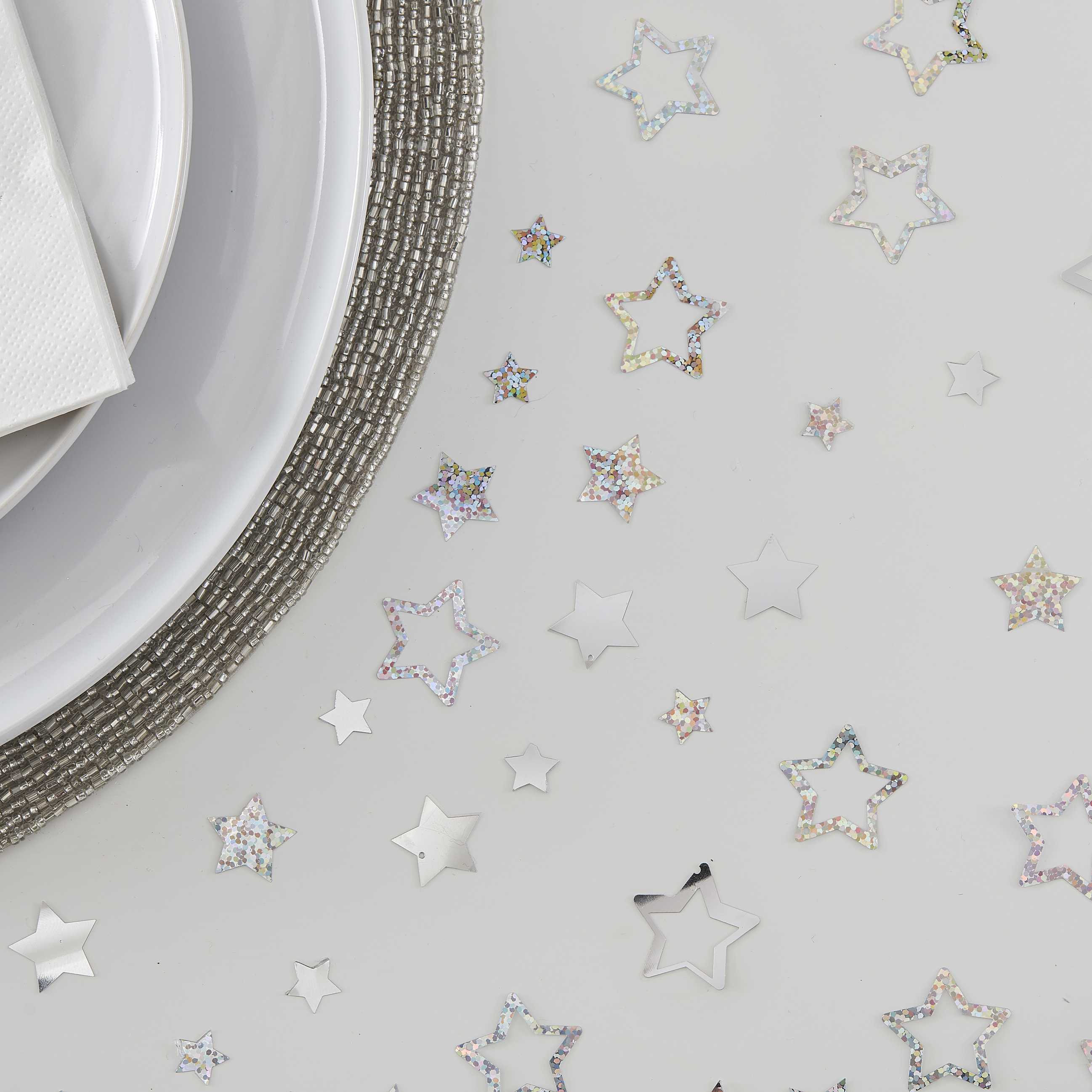 Silver Foiled Star Christmas Table Confetti
