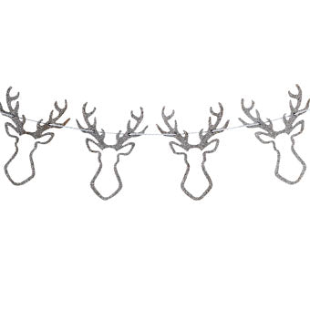 Silver Christmas - Silver Glitter Stag Head Bunting - wooden