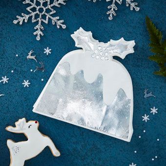 Silver Christmas - Christmas Pudding Napkin - Foiled - Silver
