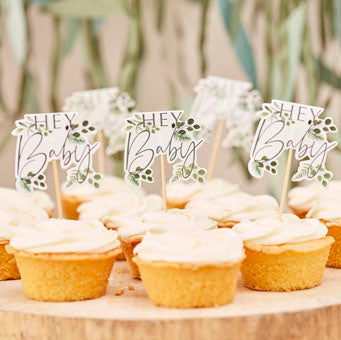 Botanical Baby - Hey Baby Botanical Cupcake Toppers - Party