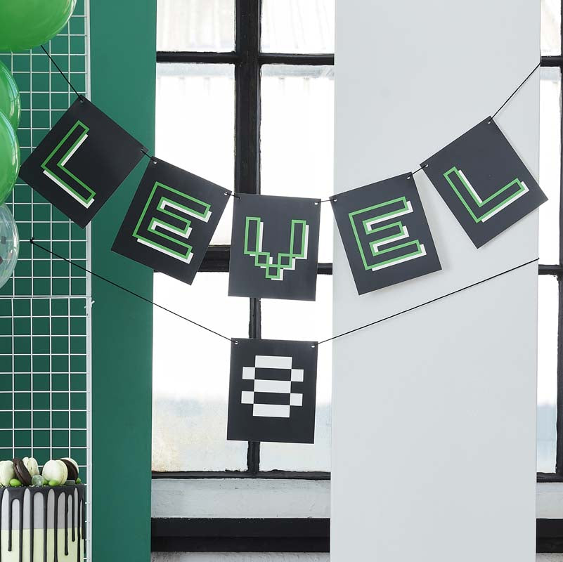 Game On - Customizable Age Black and Green Level Up Bunting