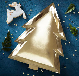 Gold Christmas - Gold Foiled Christmas Tree Paper Plate