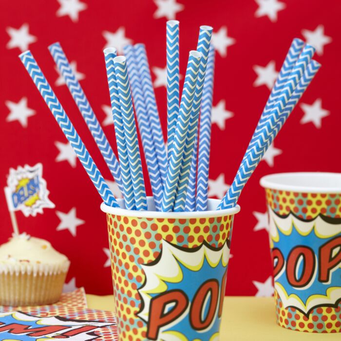 Blue Chevron Paper Straws