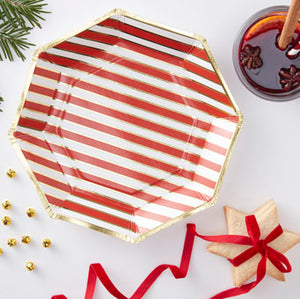 Red & Gold Christmas - Paper Plates - Foiled - Stripe